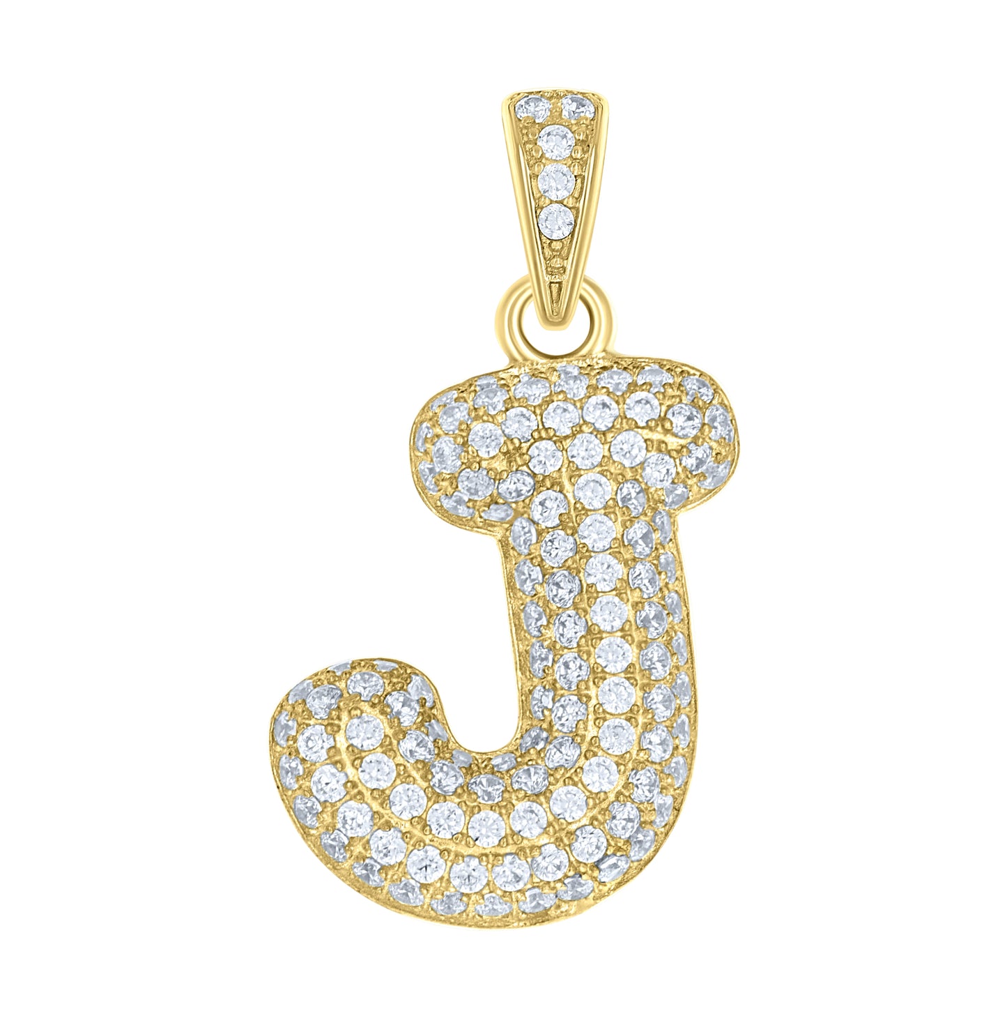 10K Yellow Gold Unisex Cubic-Zirconia Bubble Initial Letter Charm Pendant