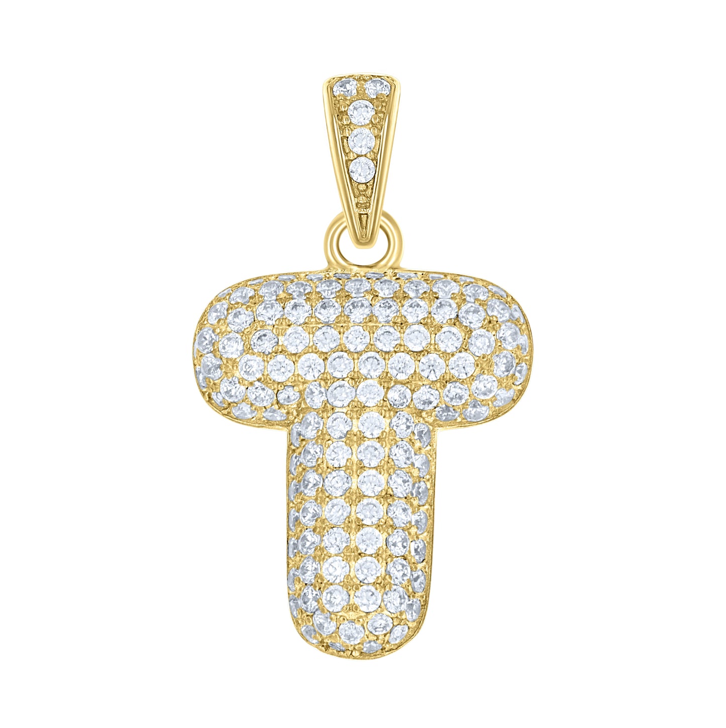 10K Yellow Gold Unisex Cubic-Zirconia Bubble Initial Letter Charm Pendant