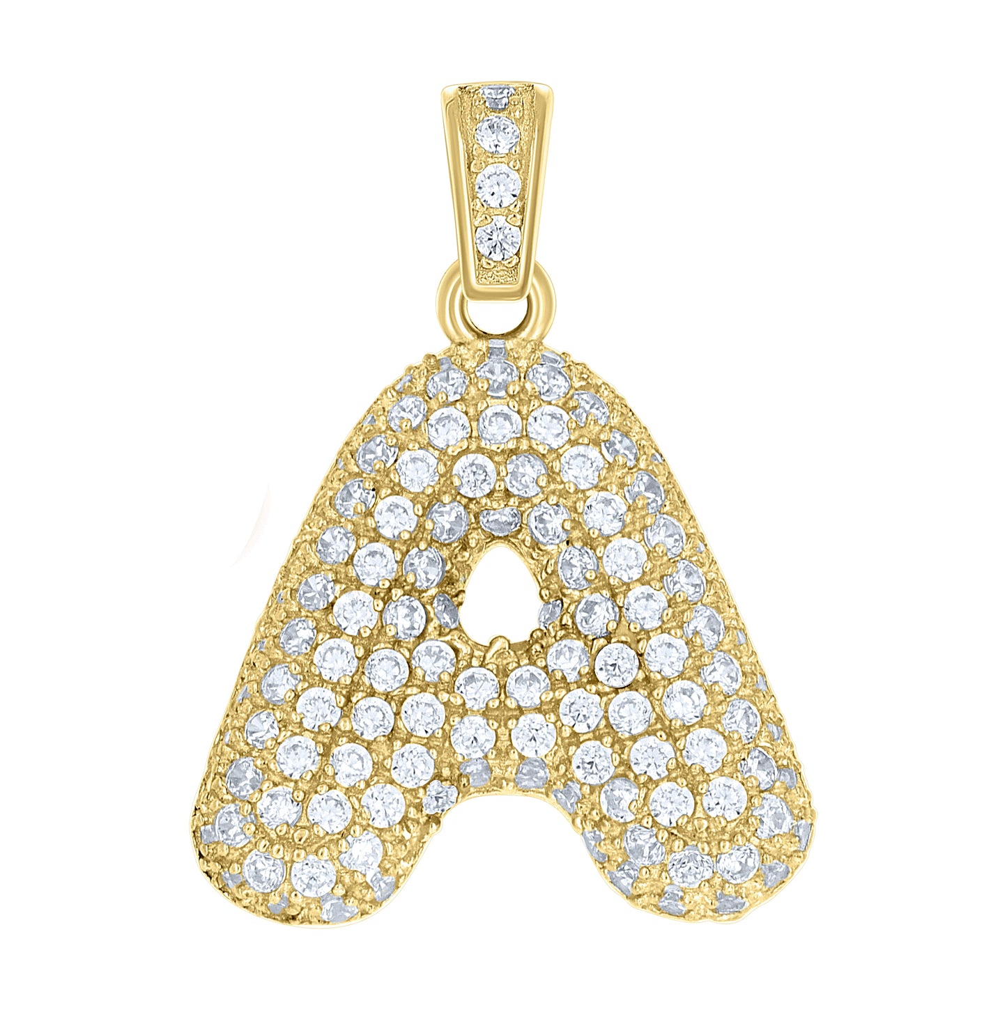 10K Yellow Gold Unisex Cubic-Zirconia Bubble Initial Letter Charm Pendant