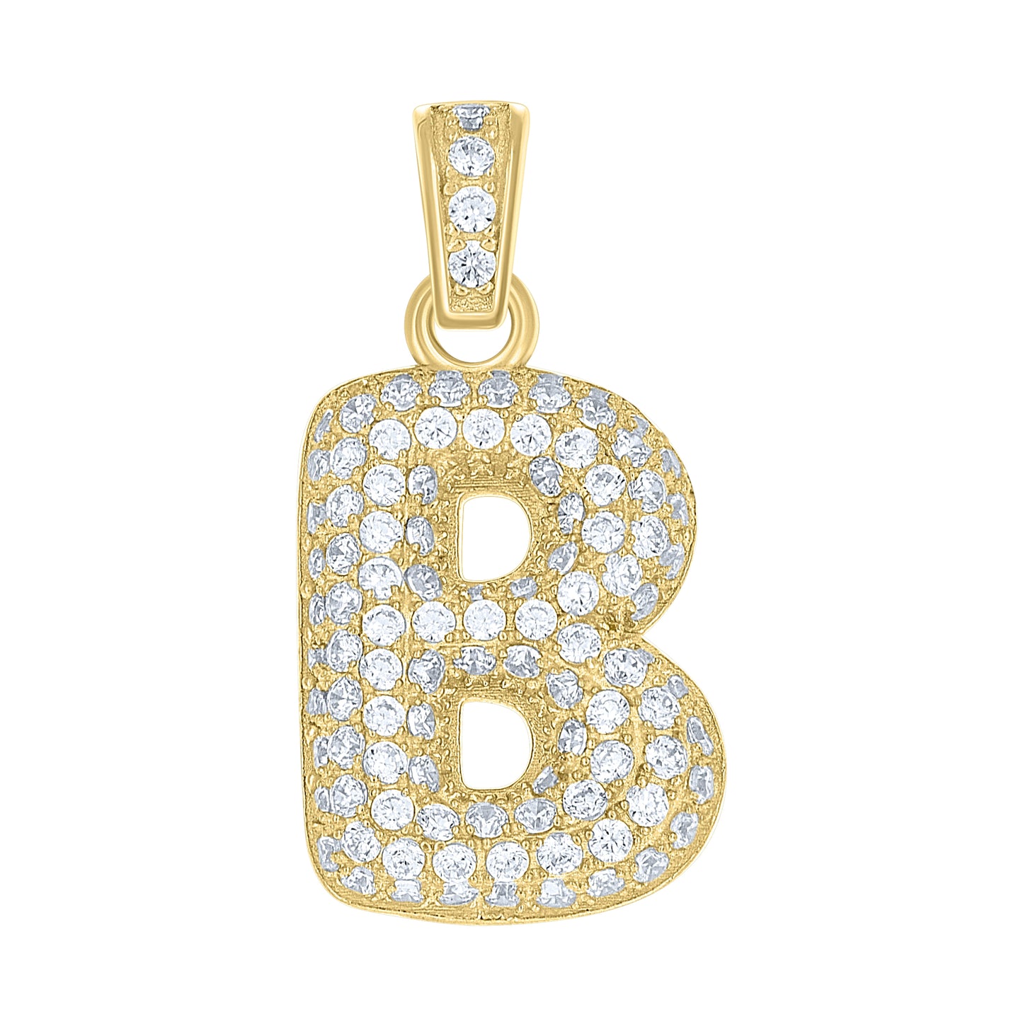 10K Yellow Gold Unisex Cubic-Zirconia Bubble Initial Letter Charm Pendant