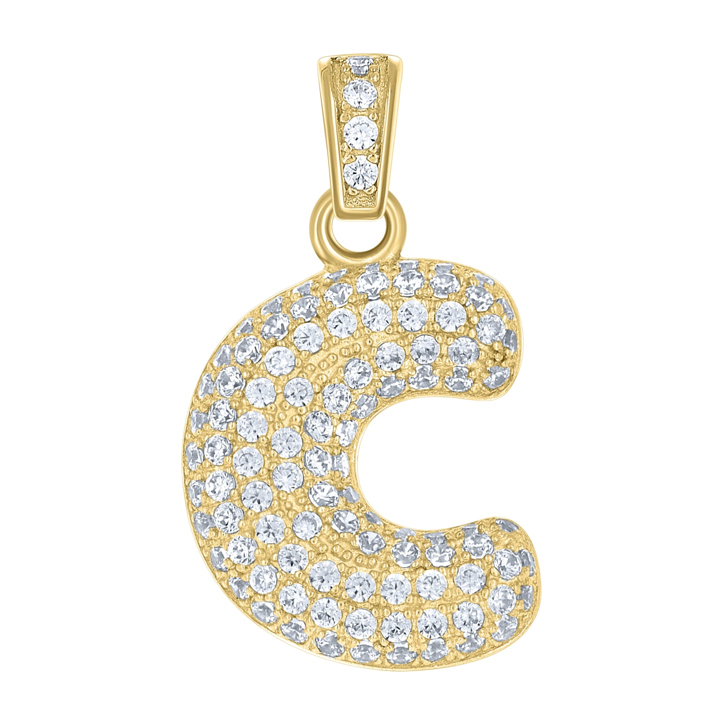 10K Yellow Gold Unisex Cubic-Zirconia Bubble Initial Letter Charm Pendant