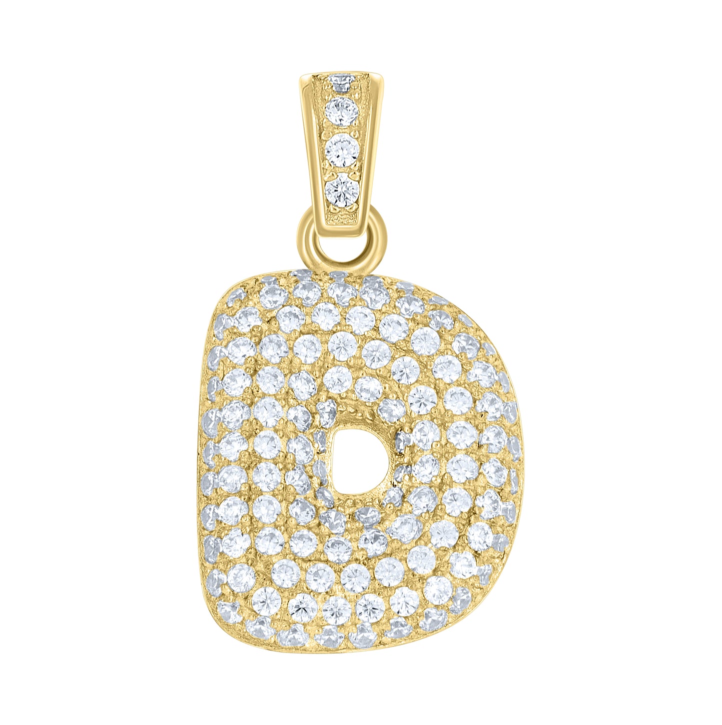 10K Yellow Gold Unisex Cubic-Zirconia Bubble Initial Letter Charm Pendant