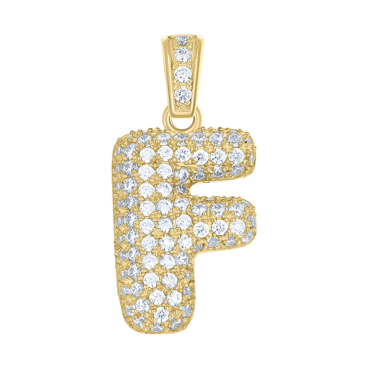 10K Yellow Gold Unisex Cubic-Zirconia Bubble Initial Letter Charm Pendant