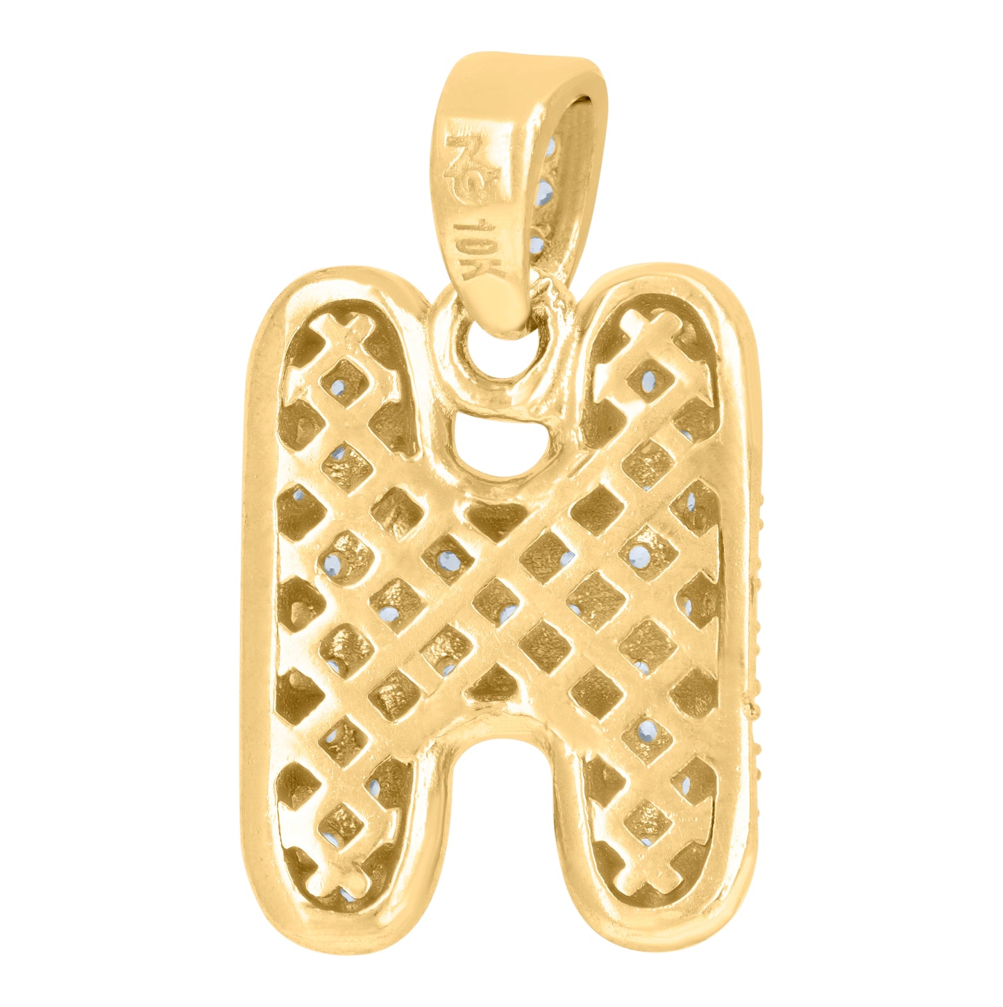 10K Yellow Gold Unisex Cubic-Zirconia Bubble Initial Letter Charm Pendant