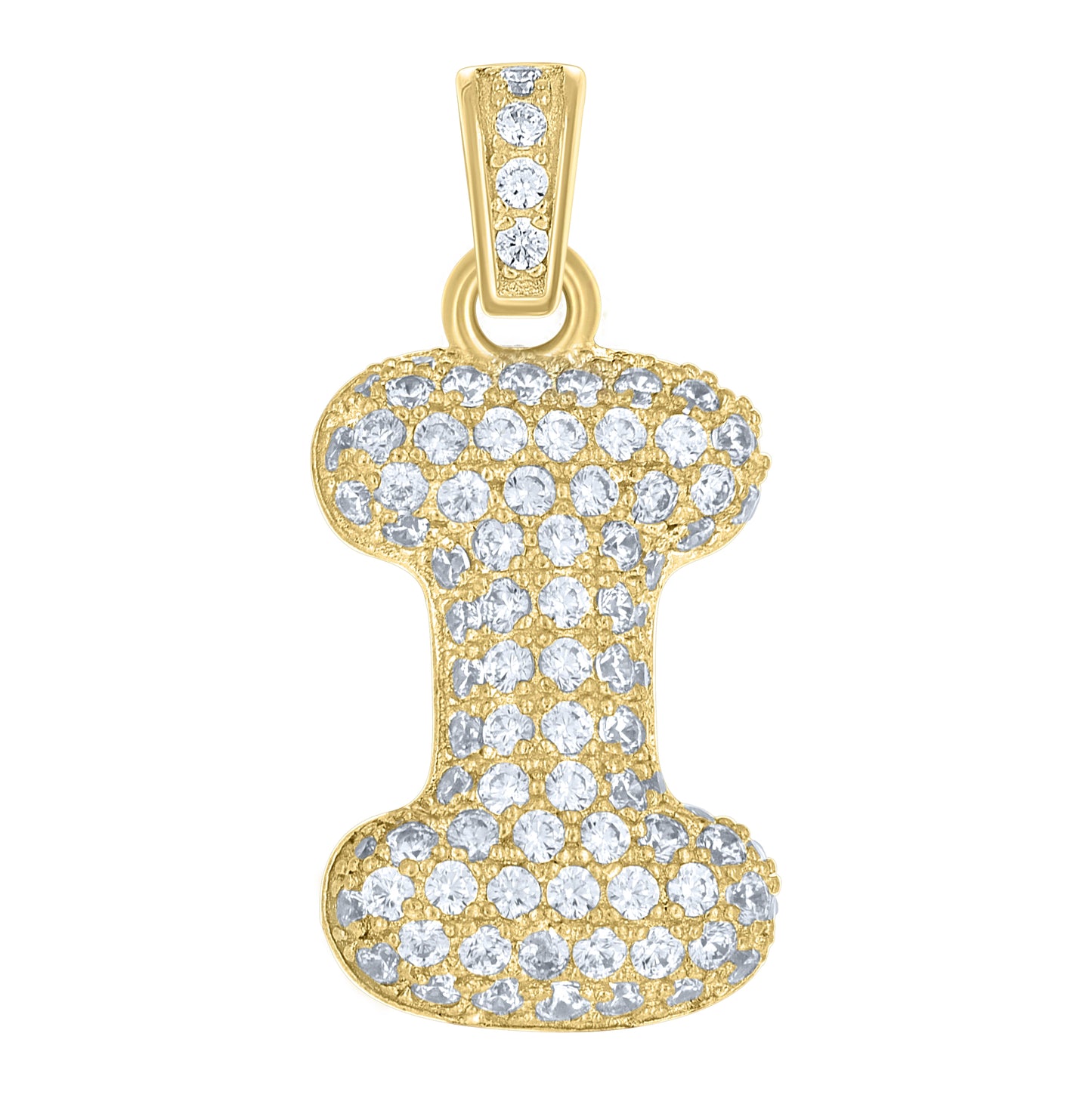 10K Yellow Gold Unisex Cubic-Zirconia Bubble Initial Letter Charm Pendant