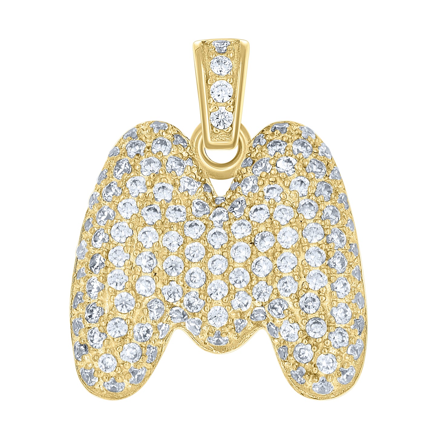 10K Yellow Gold Unisex Cubic-Zirconia Bubble Initial Letter Charm Pendant