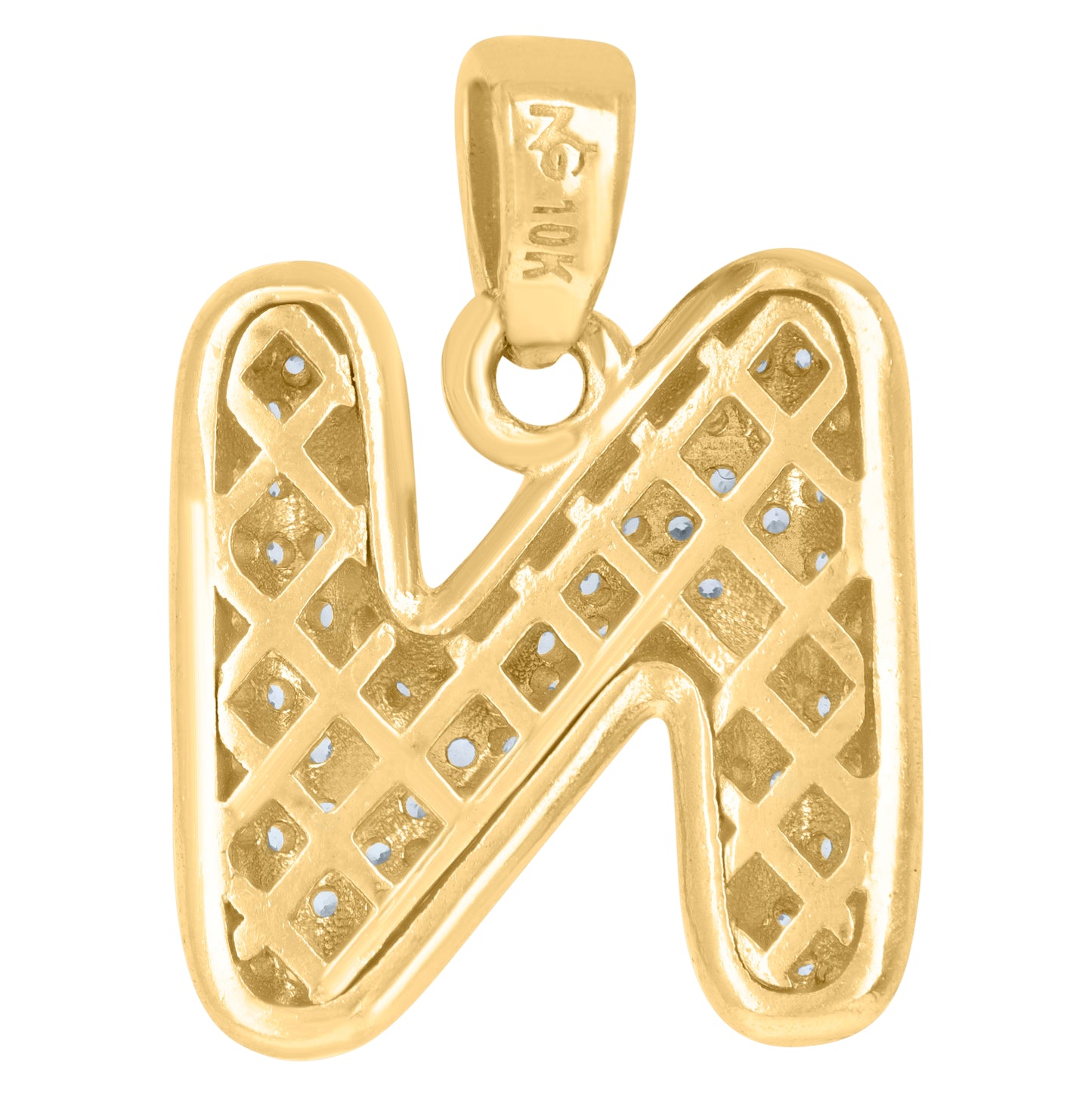 10K Yellow Gold Unisex Cubic-Zirconia Bubble Initial Letter Charm Pendant
