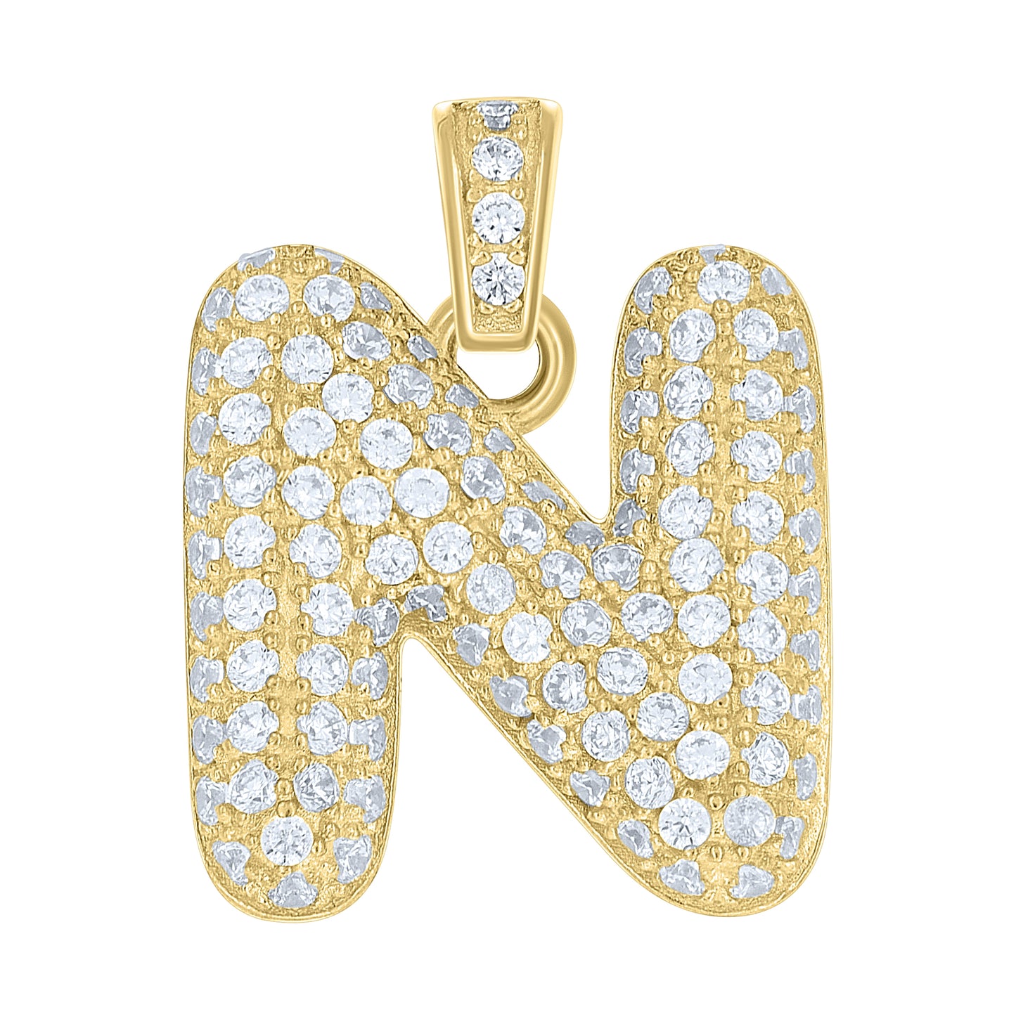 10K Yellow Gold Unisex Cubic-Zirconia Bubble Initial Letter Charm Pendant