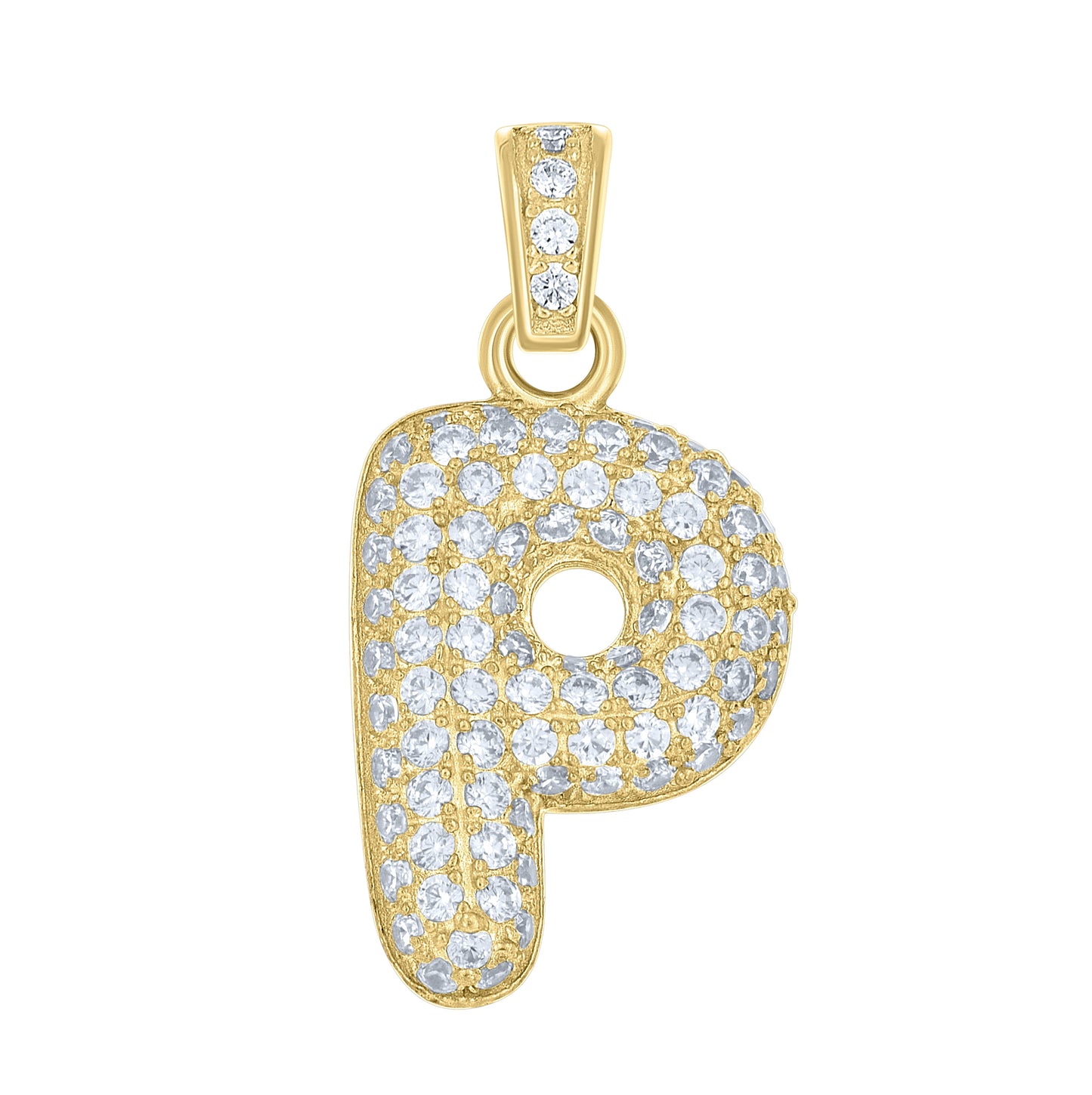 10K Yellow Gold Unisex Cubic-Zirconia Bubble Initial Letter Charm Pendant