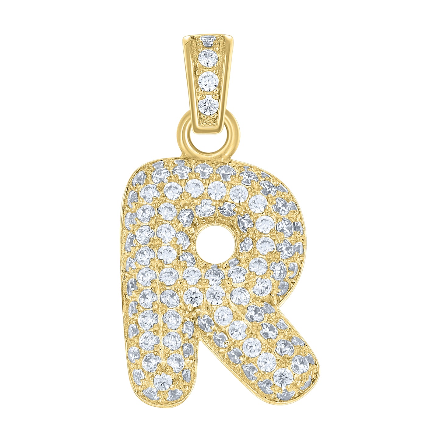 10K Yellow Gold Unisex Cubic-Zirconia Bubble Initial Letter Charm Pendant
