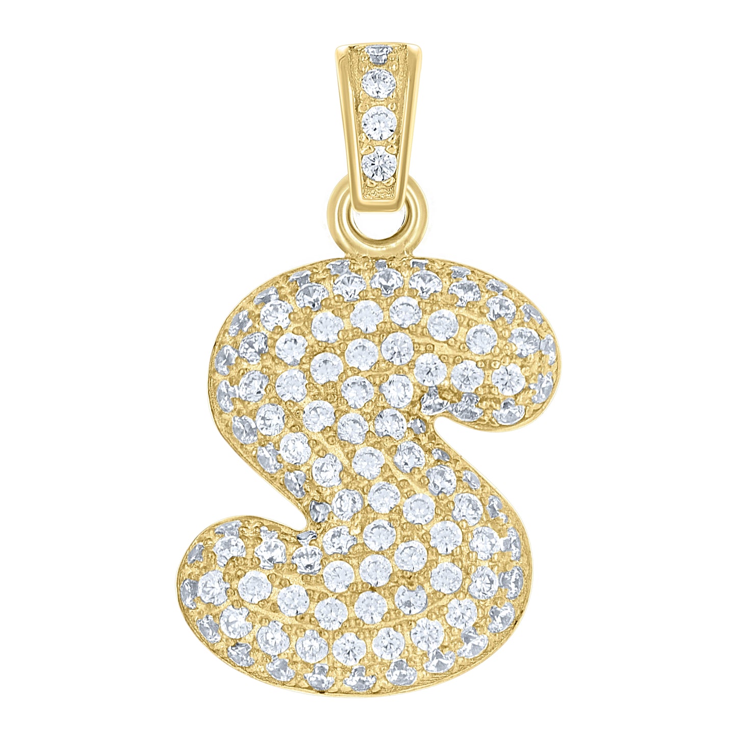 10K Yellow Gold Unisex Cubic-Zirconia Bubble Initial Letter Charm Pendant