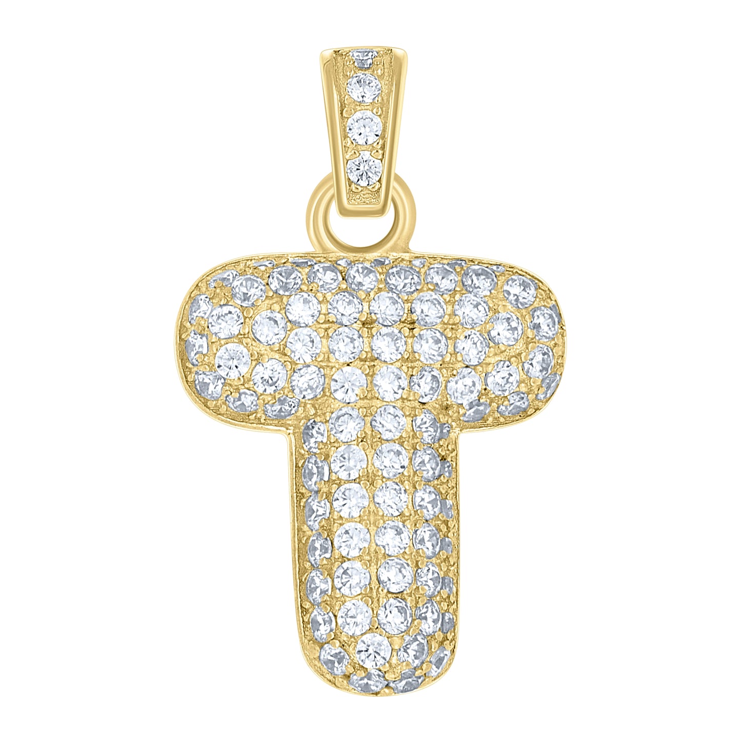 10K Yellow Gold Unisex Cubic-Zirconia Bubble Initial Letter Charm Pendant