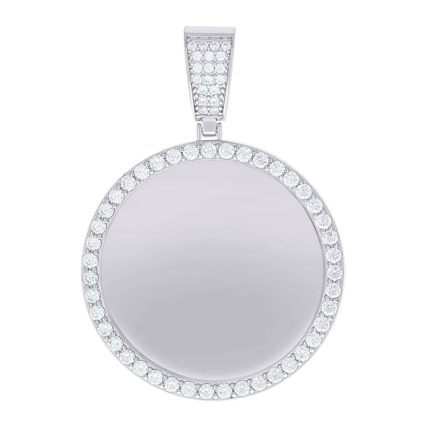 Sterling Silver Mens Cubic-Zirconia Picture Frame Charm Pendant