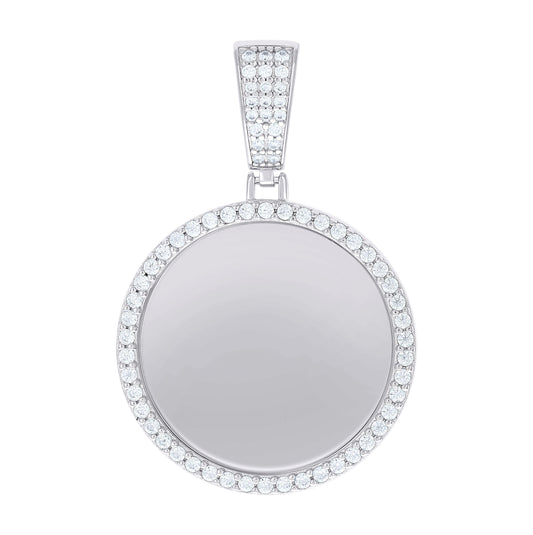 Sterling Silver Mens Cubic-Zirconia Picture Frame Charm Pendant