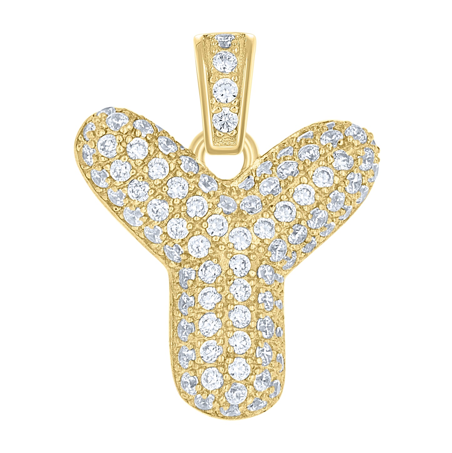 10K Yellow Gold Unisex Cubic-Zirconia Bubble Initial Letter Charm Pendant