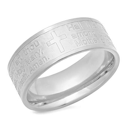 Stainless Steel Mens Hail Marry Cross Religious Comfort-fit Bridal Anniversary Wedding Engagement Band Ring