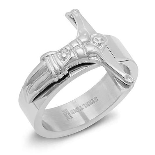 Stainless Steel Mens Crucifix Sizes 9 - 12 Comfort-fit Religious Bridal Anniversary Wedding Engagement Band Ring