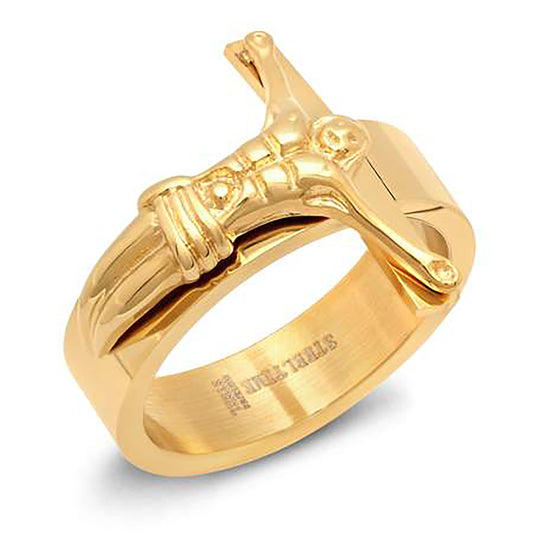 Stainless Steel Yellow Mens Crucifix Sizes 9 - 12 Comfort-fit Religious Bridal Anniversary Wedding Engagement Band Ring