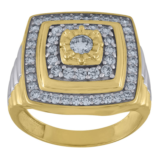 10K Two-Tone Gold Mens Cubic Zirconia Square Head Fashion Ring