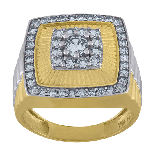 10K Two-Tone Gold Mens Cubic-Zirconia Square Head Presidential Ring