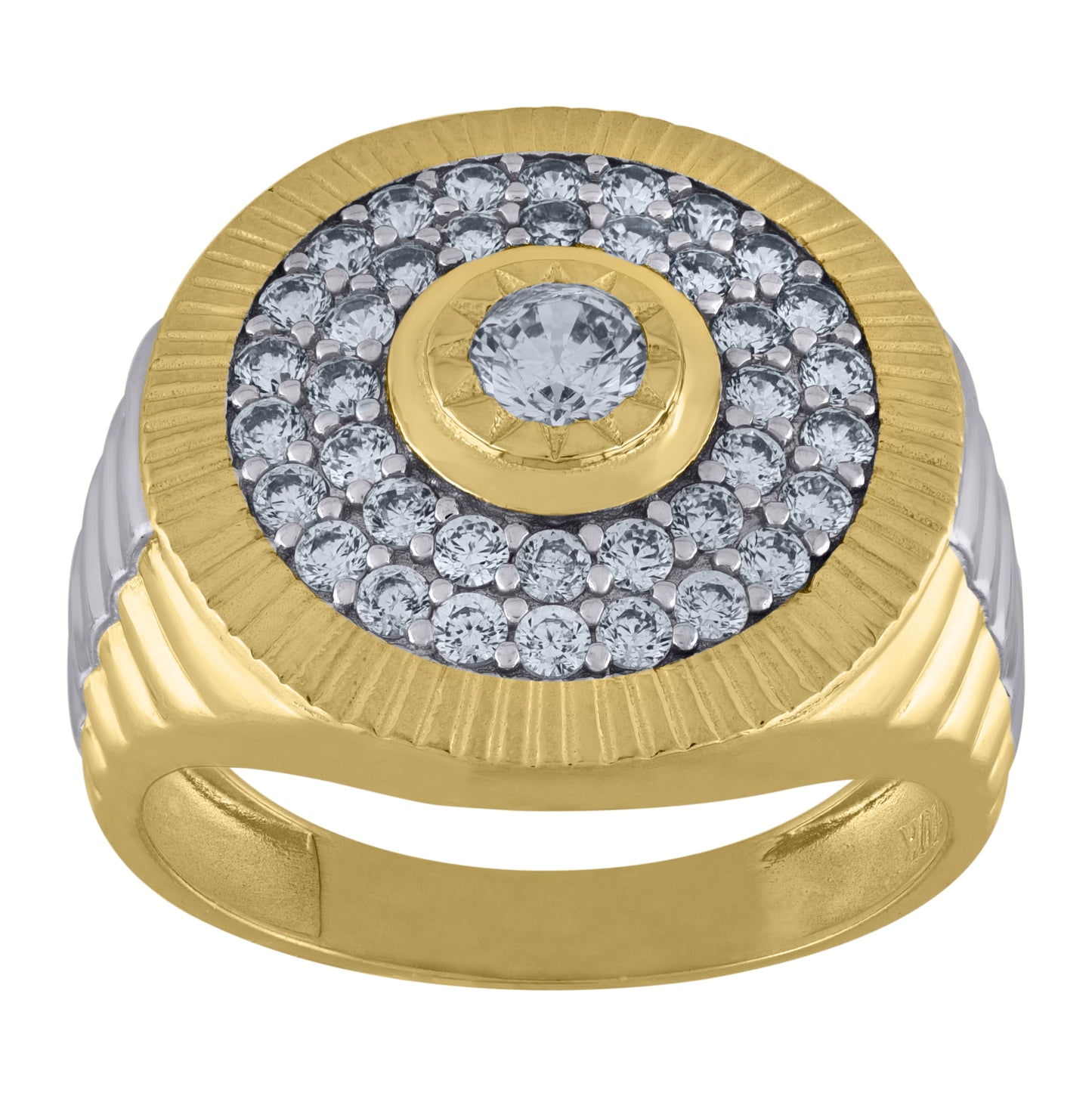 10K Two-Tone Gold Mens Cubic Zirconia Round Head Fashion Ring