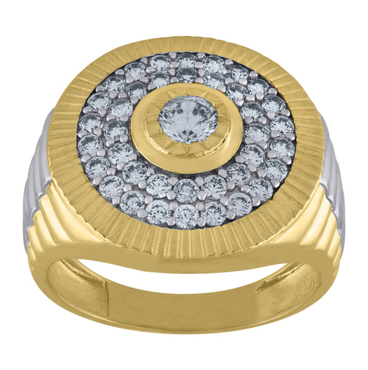 10K Two-Tone Gold Mens Cubic Zirconia Round Head Fashion Ring