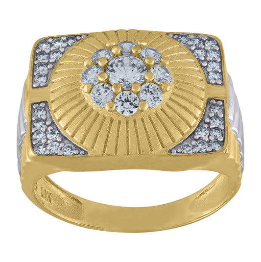 10K Two-Tone Gold Mens Cubic Zirconia Square Head Fashion Ring
