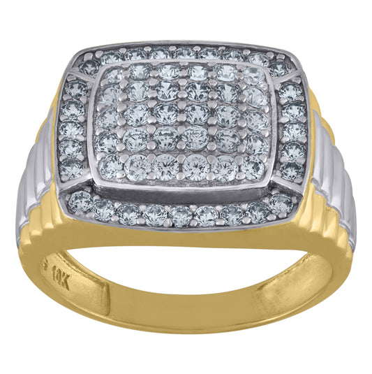 10K Two-Tone Gold Mens Cubic Zirconia Square Head Fashion Ring