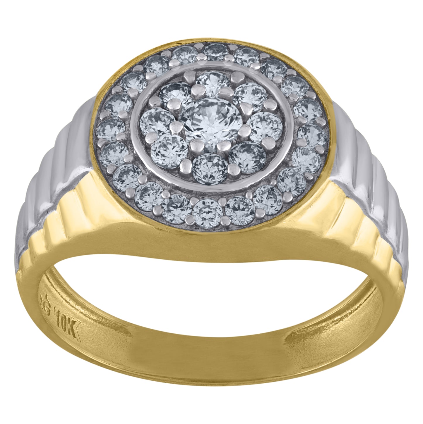 10K Two-Tone Gold Mens Cubic Zirconia Round Head Fashion Ring