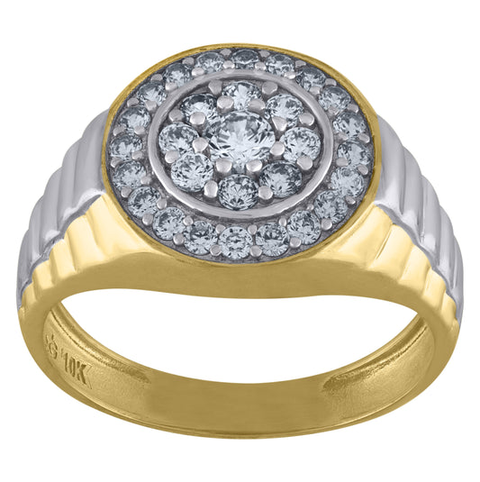 10K Two-Tone Gold Mens Cubic Zirconia Round Head Fashion Ring
