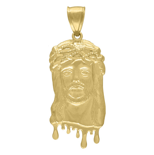 10K Yellow Gold Mens Jesus Dripping Religious Charm Pendant