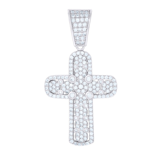 Sterling Silver Mens Cubic-Zirconia Cross Religious Charm Pendant