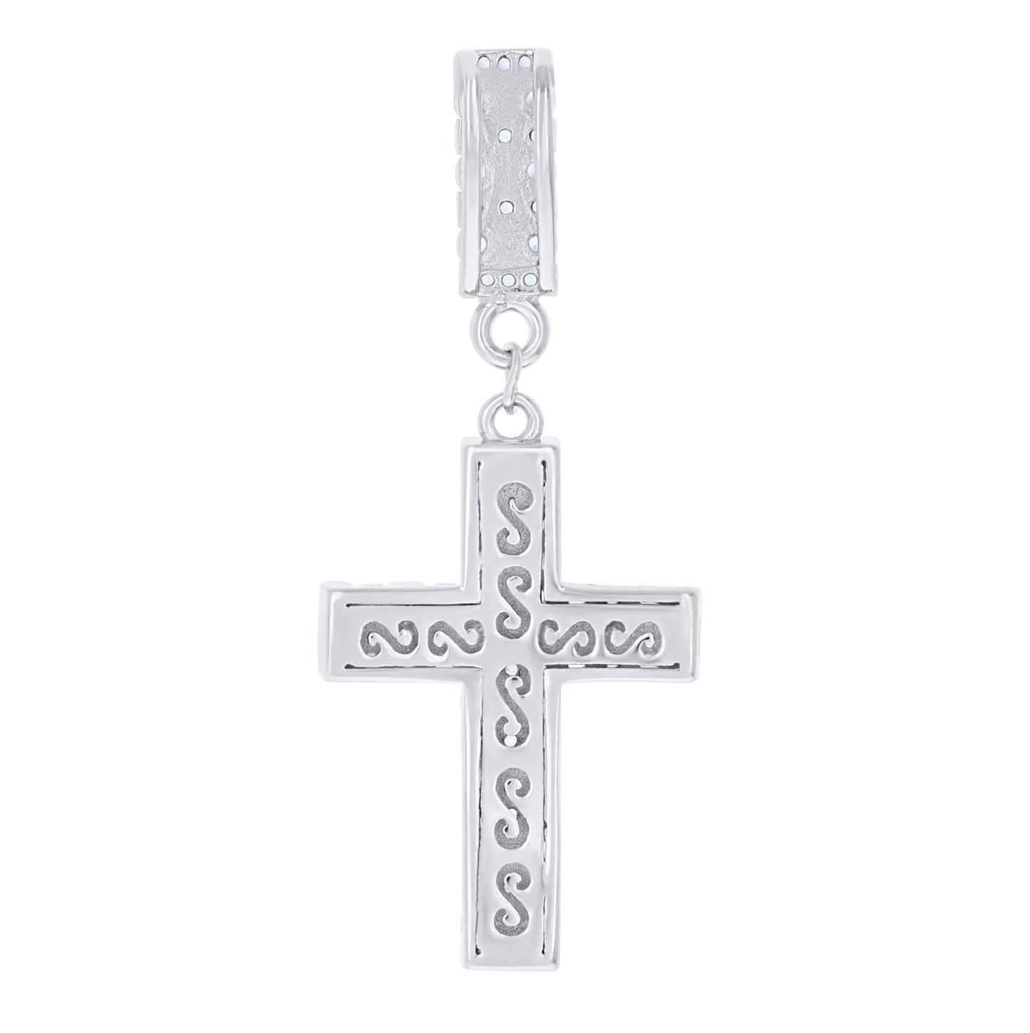 Sterling Silver Mens Cubic-Zirconia Cross Religious Charm Pendant