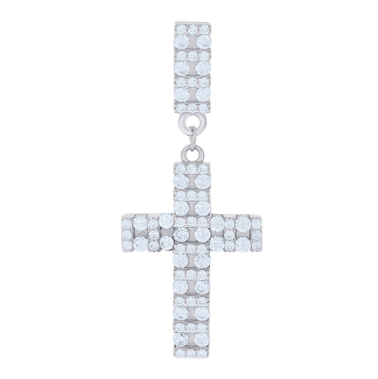 Sterling Silver Mens Cubic-Zirconia Cross Religious Charm Pendant