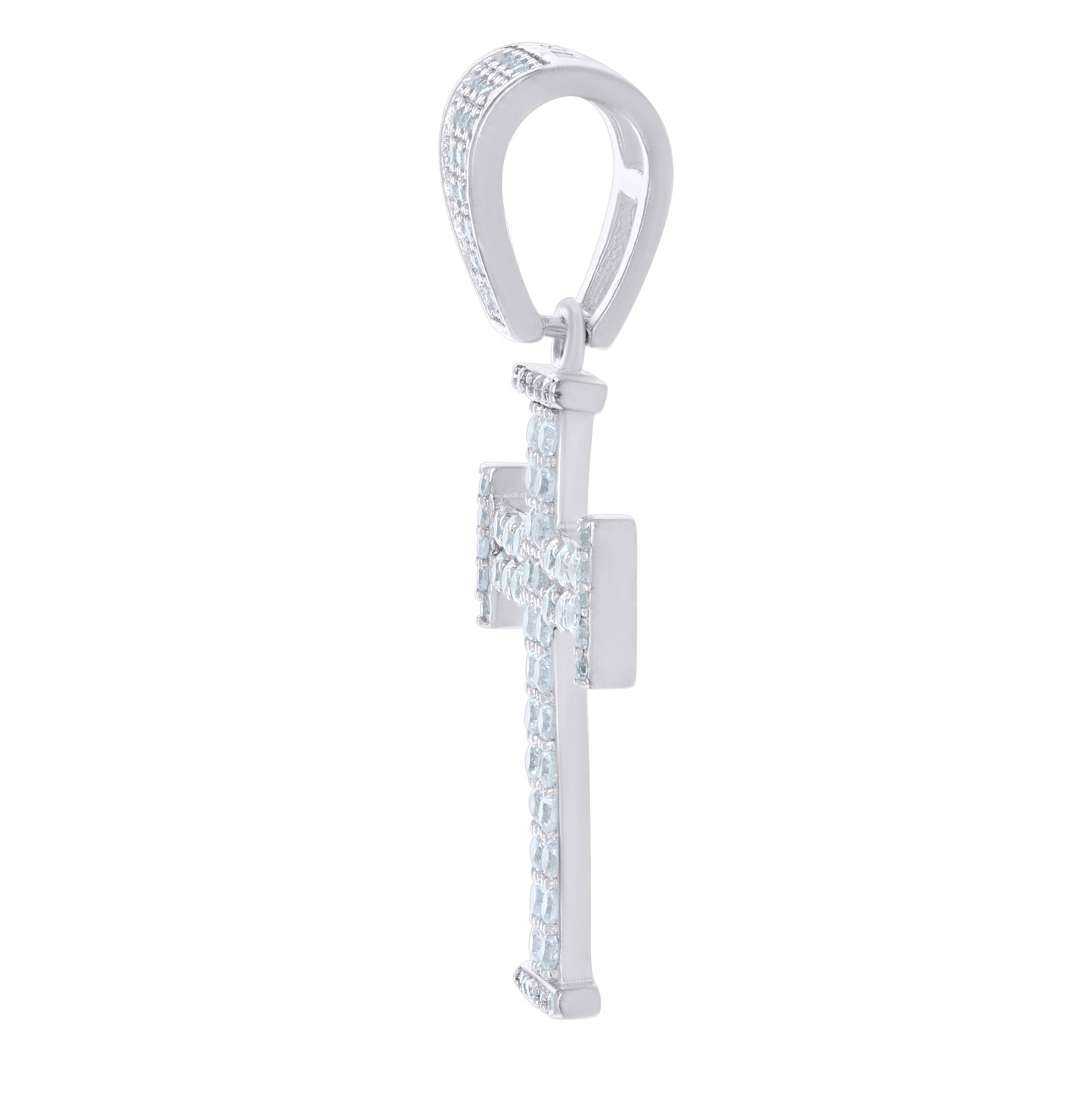 Sterling Silver Mens Cubic-Zirconia Cross Religious Charm Pendant