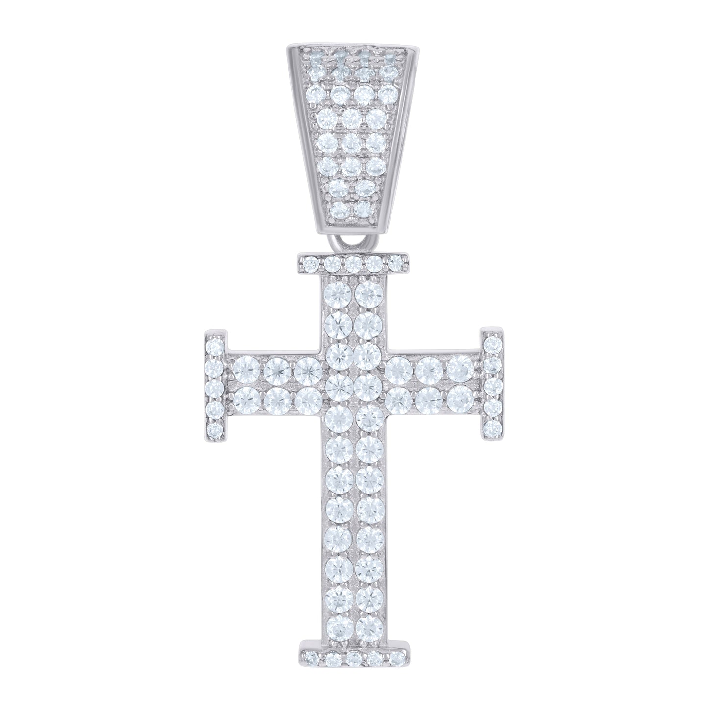 Sterling Silver Mens Cubic-Zirconia Cross Religious Charm Pendant
