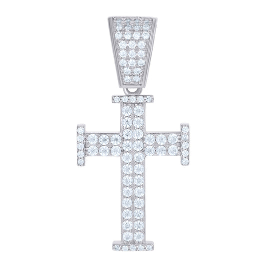 Sterling Silver Mens Cubic-Zirconia Cross Religious Charm Pendant