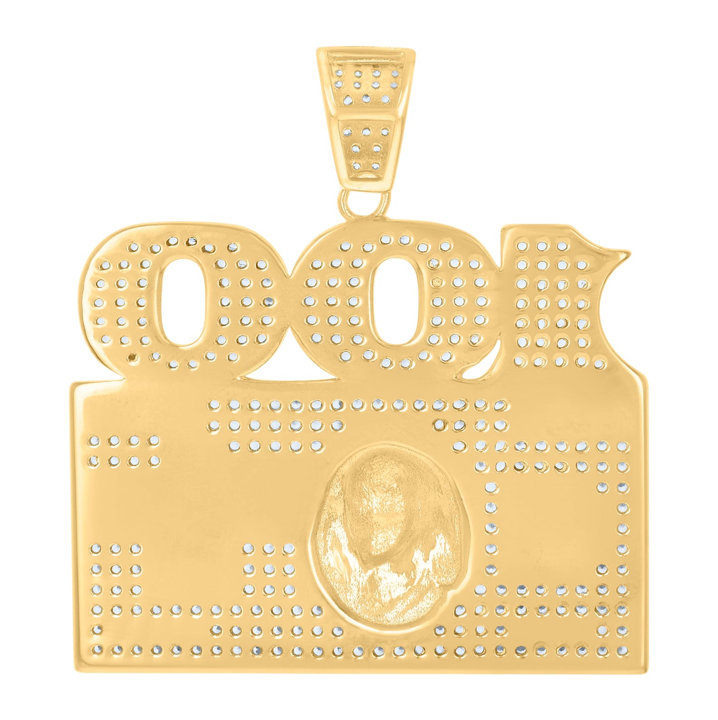 Sterling Silver Mens Cubic-Zirconia 100 Dollar Bill Currency Fashion Charm Pendant