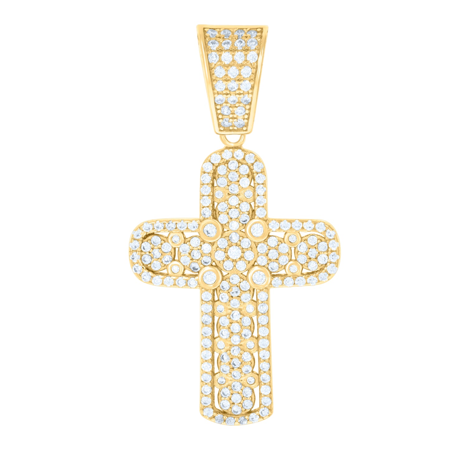 Sterling Silver Mens Cubic-Zirconia Cross Religious Charm Pendant