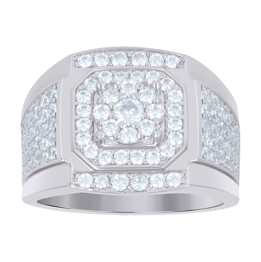 Sterling Silver Mens Cubic Zirconia Square Head Presidential Bridal Anniversary Wedding Engagement Band Ring Sizes 7 To 12