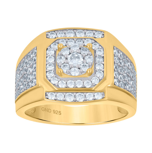 Sterling Silver Yellow-Tone Mens Cubic Zirconia Square Head Presidential Bridal Anniversary Wedding Engagement Band Ring Sizes 7 To 12