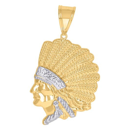 10K Two-Tone Gold Native American Diamond-Cut Mens Charm Pendant