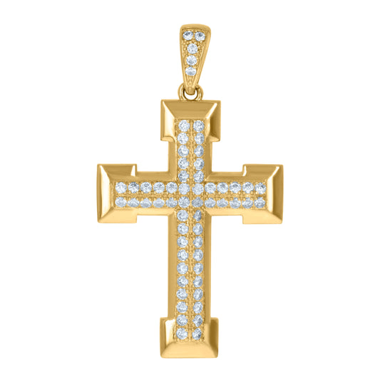 10K Yellow Gold Mens Cubic-Zirconia Cross Religious Charm Pendant