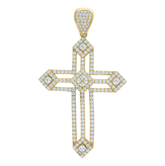 10K Yellow Gold Mens Cubic-Zirconia Cross Religious Charm Pendant