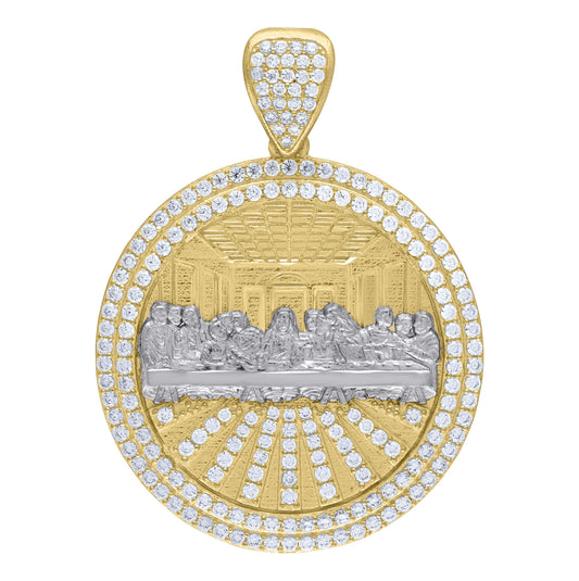 10K Two-Tone Gold Mens Cubic Zirconia Last Supper Medallion Religious Charm Pendant
