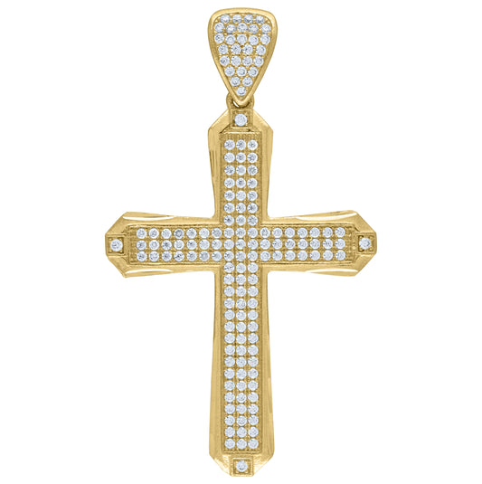 10K Yellow Gold Mens Cubic-Zirconia Cross Religious Charm Pendant