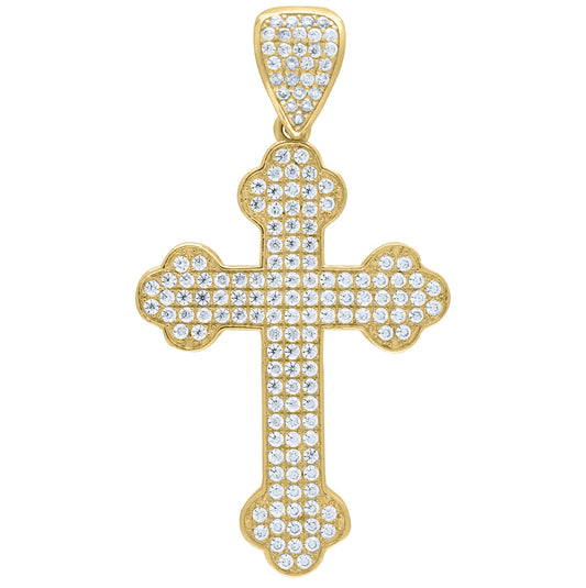 10K Yellow Gold Mens Cubic-Zirconia Cross Religious Charm Pendant