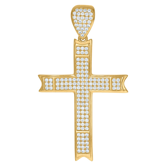 10K Yellow Gold Mens Cubic-Zirconia Cross Religious Charm Pendant