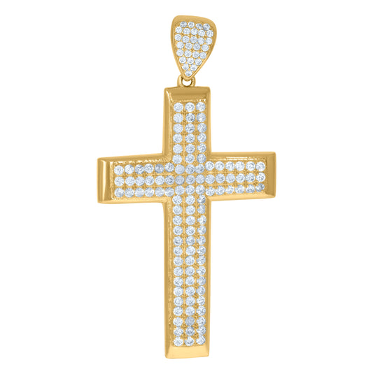 10K Yellow Gold Mens Cubic-Zirconia Cross Religious Charm Pendant