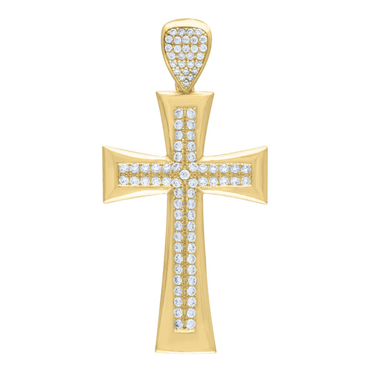 10K Yellow Gold Mens Cubic-Zirconia Cross Religious Charm Pendant